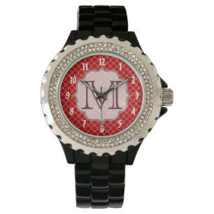Crimson Red Quarterfoil Latti Monogram Armbanduhr