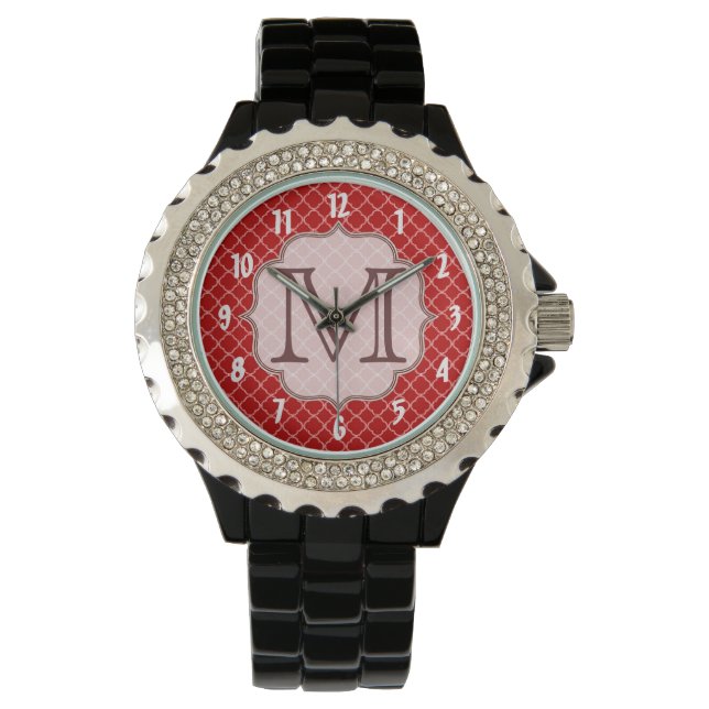 Crimson Red Quarterfoil Latti Monogram Armbanduhr (Vorderseite)