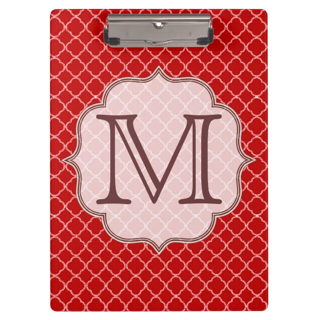 Crimson Red Quarterfoil Latti Monogram Clip Board Klemmbrett (Vorderseite)