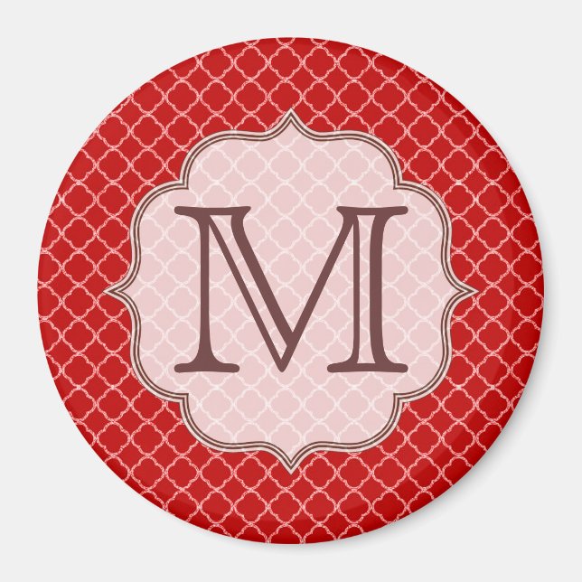 Crimson Red Quarterfolie Monogram Initial Magnet (Vorne)