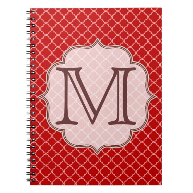 Crimson Red Quaterfoil Latti Monogram Note Book Notizblock (Vorderseite)