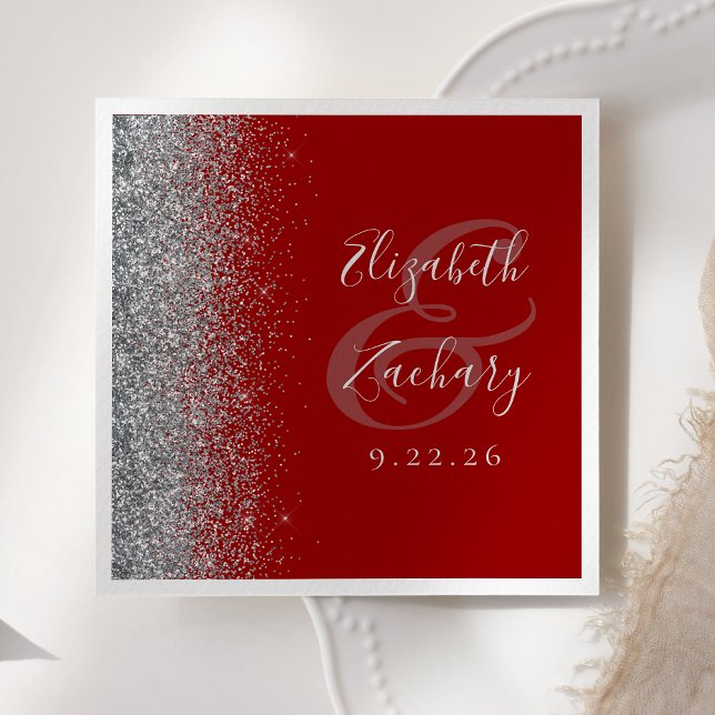 Crimson Red Silver Glitzer Wedding Serviette (Von Creator hochgeladen)