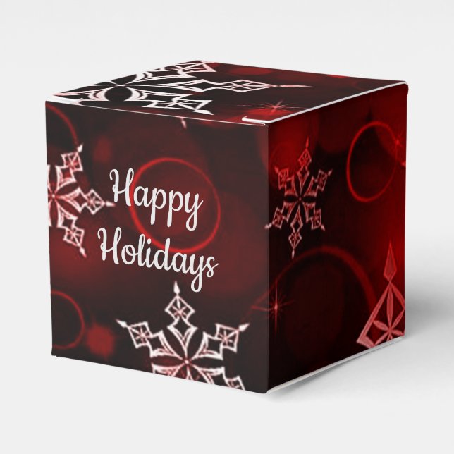 Crimson Red Snowflake Motif Cube Geschenkschachtel (Vorderseite)