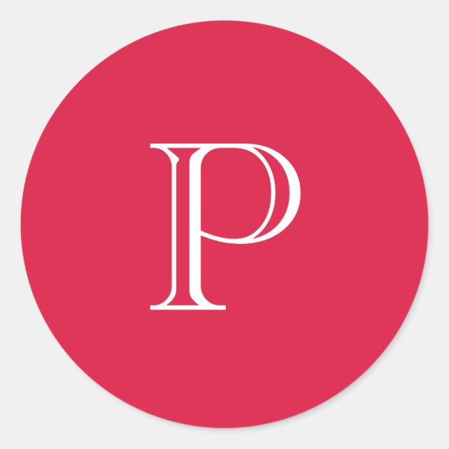 Crimson Red Solid Color Monogram Initial Runder Aufkleber (Vorderseite)