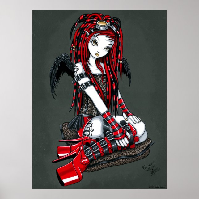 "Crimson" Red Tattoo Cyber Goth Angel Poster (Vorne)