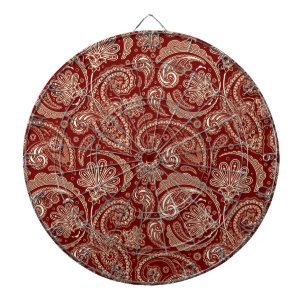 Crimson Red und Beige Creme Vintag Paisley Dartscheibe