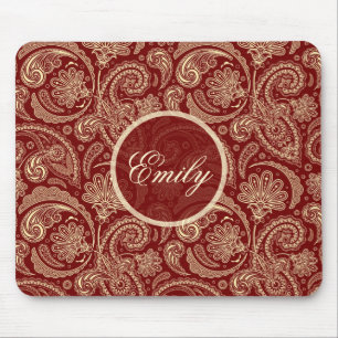 Crimson Red und Beige Creme Vintag Paisley Mousepad