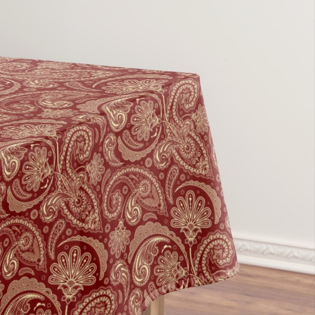Crimson Red und Beige Creme Vintag Paisley Tischdecke (Beispiel)