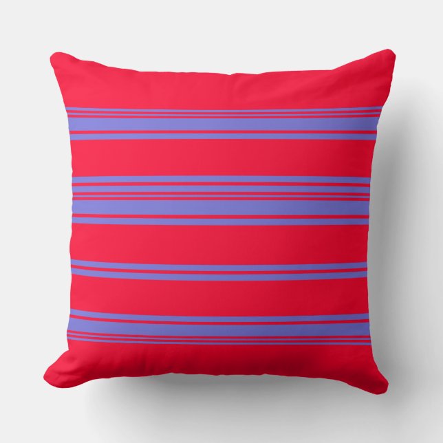 Crimson Red und Lila Stripes Throw Kissen (Vorderseite)