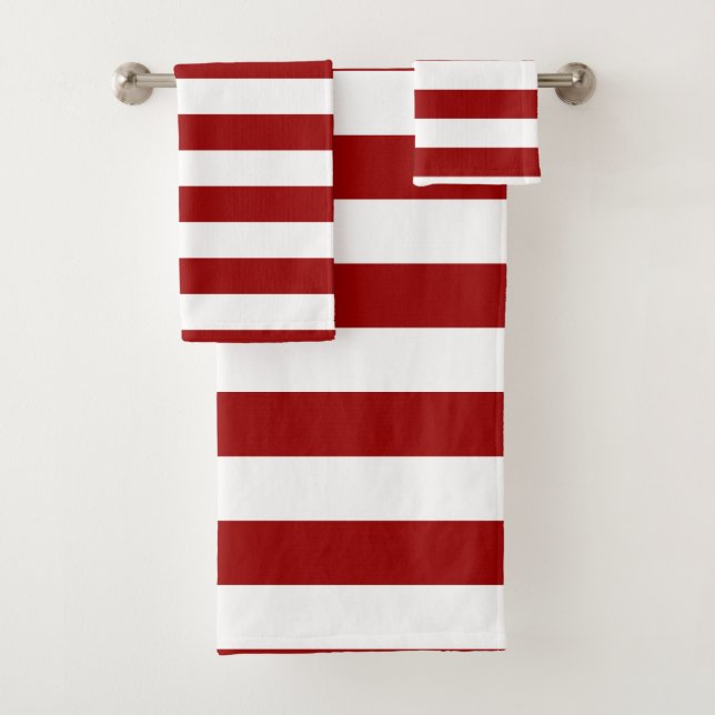 Crimson Red und White Stripes Badhandtuch Set (Insitu)