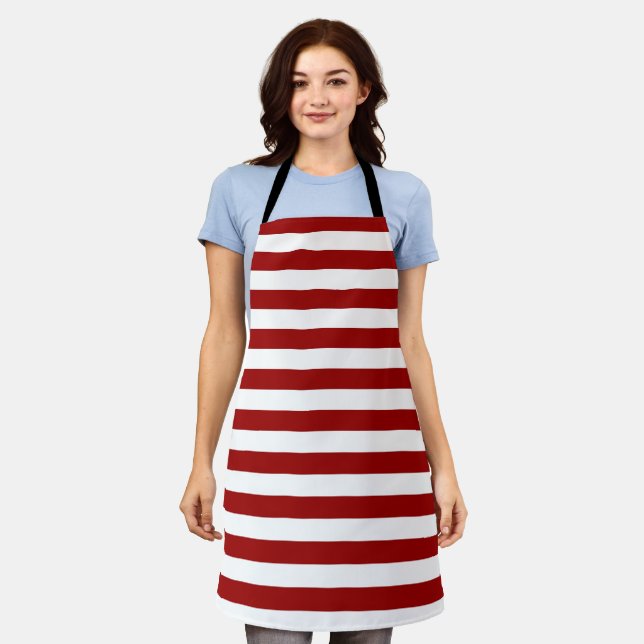 Crimson Red und White Stripes Schürze (Getragen)