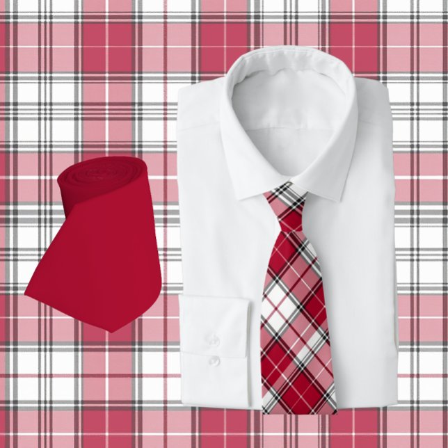 Crimson Red & White Kariert Krawatte (tie set)