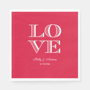 Crimson Red, White LIEBE Napkins Serviette