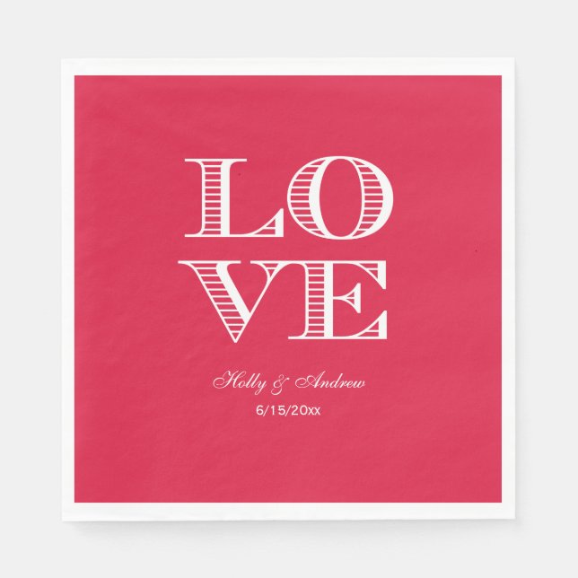 Crimson Red, White LIEBE Napkins Serviette (Vorderseite)