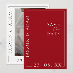 Crimson Red White Minimal Foto Hochzeit Save The Date