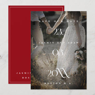 Crimson Red White Minimal Foto Hochzeit Save The Date