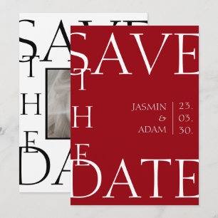 Crimson Red White Minimal Foto Hochzeit Save The Date