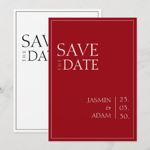 Crimson Red White Minimal Typografy Wedding Save The Date