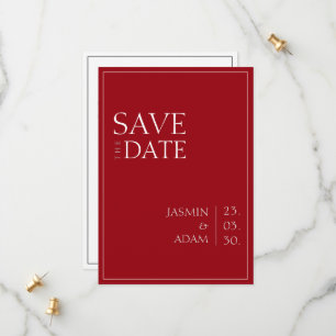 Crimson Red White Minimal Typografy Wedding Save The Date