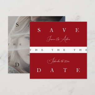 Crimson Red White Simple Foto Wedding Save The Date