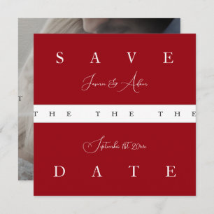 Crimson Red White Simple Foto Wedding Save The Date