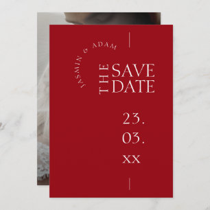 Crimson Red White Simple Foto Wedding Save The Date