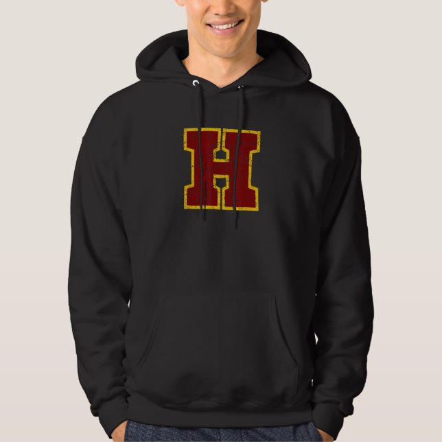 Crimson Red Yellow Letter H Team Font Monogram Dis Hoodie (Vorderseite)