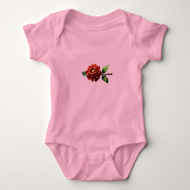 Crimson Rose Bloom – Botanical Clipart Baby Strampler (Vorderseite)