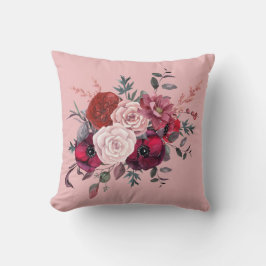 Crimson Rose Bouquet Pillow Kissen