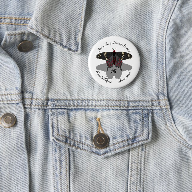 Crimson Rose Butterfly Shadow Monogram Button (Beispiel)