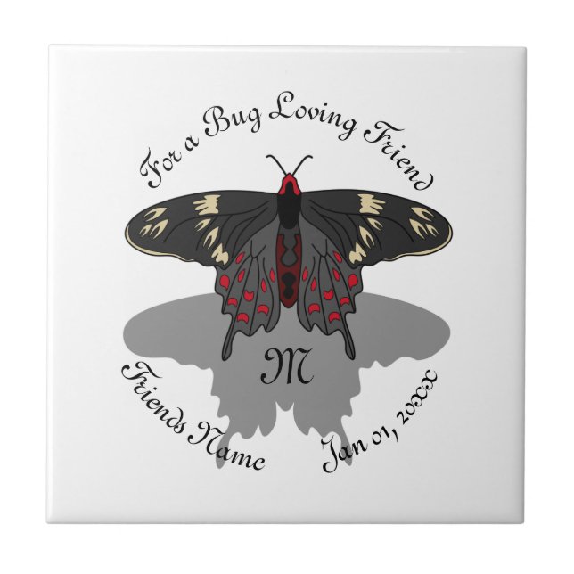 Crimson Rose Butterfly Shadow Monogram Fliese (Vorderseite)