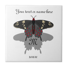 Crimson Rose Butterfly Shadow Monogram Fliese