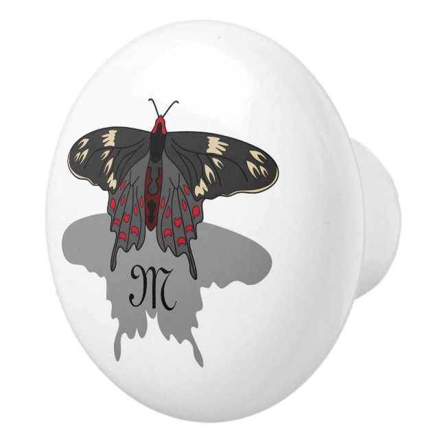 Crimson Rose Butterfly Shadow Monogram Keramikknauf (Rechts)