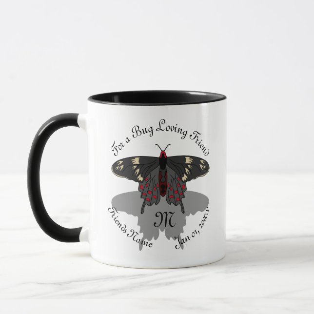 Crimson Rose Butterfly Shadow Monogram Tasse (Links)