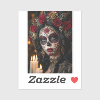 Crimson Rose Calavera – Eleganter Tag der Toten Aufkleber