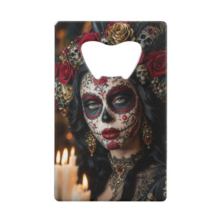 Crimson Rose Calavera – Eleganter Tag der Toten Geldbeutel Flaschenöffner
