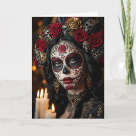 Crimson Rose Calavera – Eleganter Tag der Toten Karte
