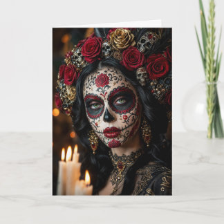 Crimson Rose Calavera – Eleganter Tag der Toten Karte