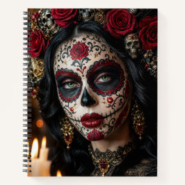 Crimson Rose Calavera – Eleganter Tag der Toten Notizbuch
