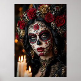 Crimson Rose Calavera – Eleganter Tag der Toten Poster