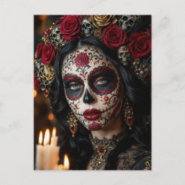 Crimson Rose Calavera – Eleganter Tag der Toten Postkarte