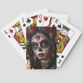 Crimson Rose Calavera – Eleganter Tag der Toten Spielkarten