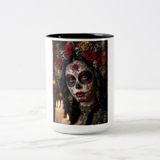 Crimson Rose Calavera – Eleganter Tag der Toten Zweifarbige Tasse