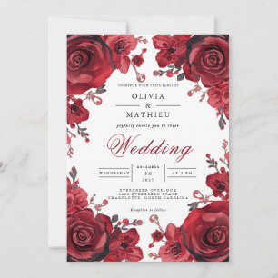 Crimson-Rose Romantische Arch-Hochzeit Einladung