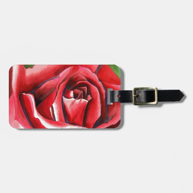 Crimson Rote Rose Originalkunstkunst Gepäckanhänger (Vorderseite horizontal)