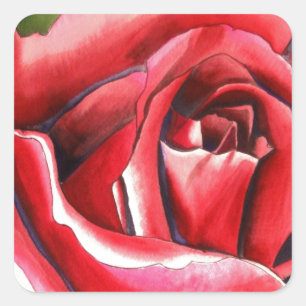 Crimson Rote Rose Originalkunstkunst Quadratischer Aufkleber