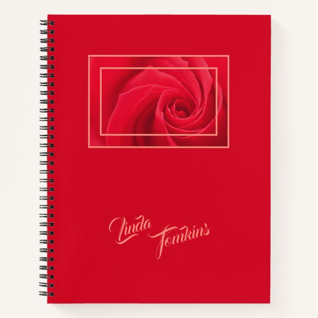 Crimson-Rote Rose unter Glas Personalisiert Notizbuch (Vorderseite)