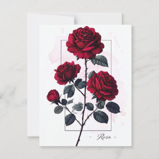 Crimson Rote Rosen Botanische Kunst Postkarte