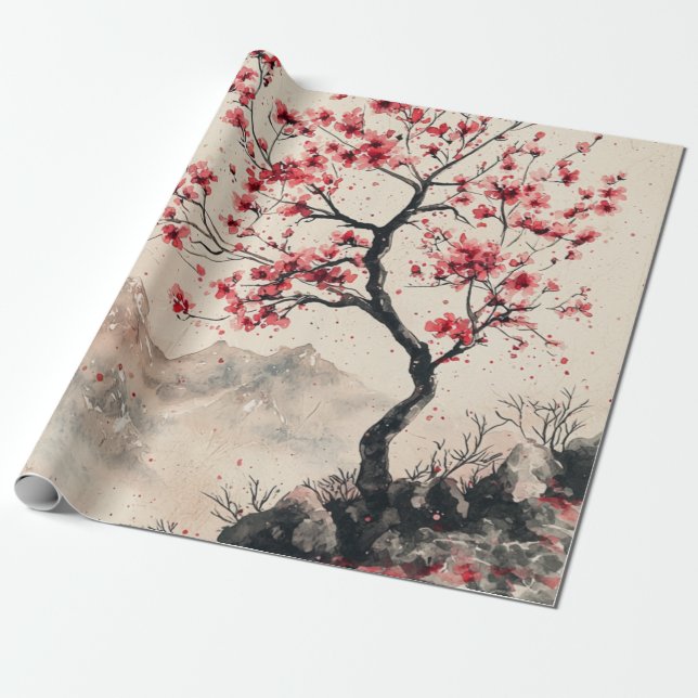 Crimson Sakura Berg Serenität (1) Geschenkpapier (Ungerollt)