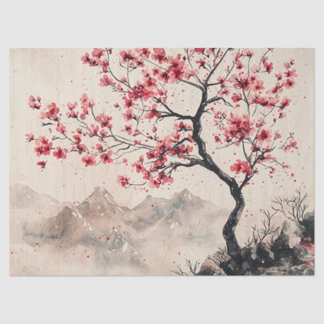 Crimson Sakura Berg Serenität (1) Seidenpapier (Vorderseite)